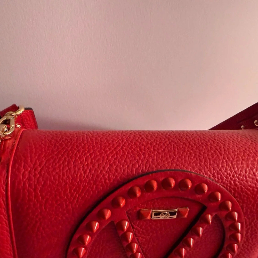 Valentino By Mario Valentino Red Studded V-Logo Shoulder Bag - Picture 7 of 13